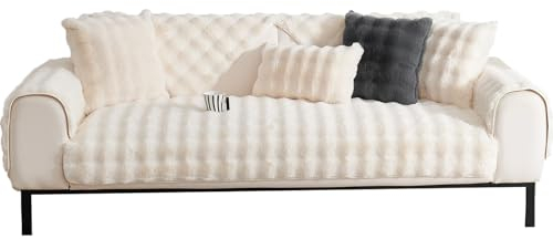 Sofabezug Sofa Überzug Ecksofa 1-4 Sitzer L Form,Couch Überzug mit Rutschfester Warm Kaninchen Plüsch,Waschbar Pets Dog Sofa Cover für Wohnzimmer,Sofaüberwürf L Form Sofaschoner,Beige||90x180CM