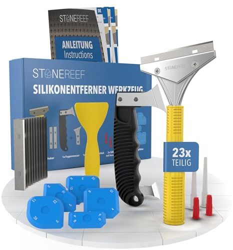 STONE REEF Set di attrezzi per la rimozione del silicone – incl. coltello per fughe, squali, grattacieli – rimozione silicone fughe