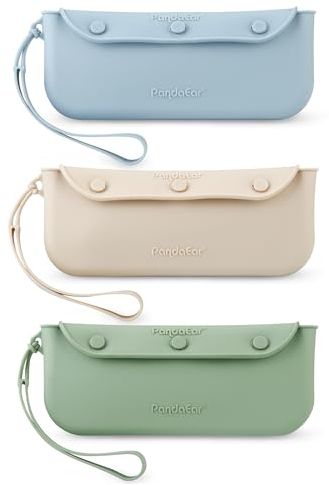 PandaEar Pack De 3 Bolsas Porta Cubiertos De Silicona Para Bebé, Estuche Organizador Reutilizable Y Portátil Para Cuchara, Tenedor Y Palillos, Caja De Almacenamiento Infantil