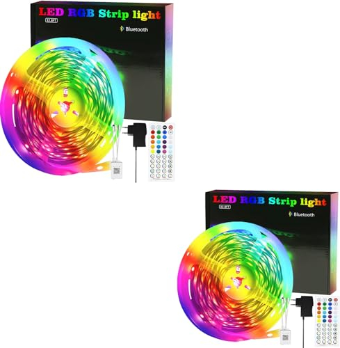 Homefire Led Streifen 10M RGB LED Strip Bluetooth 2ER LED Lichterkette Selbstklebend mit APP und Fernbedienung Smart Lichtband Timer Lichtband Fernseher Musik Sync LED Band für Zuhause Party