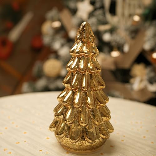 Hvfun Goldener Quecksilberglas-Weihnachtsbaum mit Timer-Funktion -Batteriebetriebene Weihnachtsdekoration - 8-Zoll (20,5 cm)