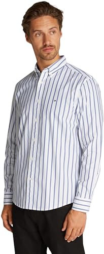 Tommy Hilfiger Men’s Flex Poplin Nautical Cotton Shirt, Multicolor (Optic White/Wedge Blue), 3XL
