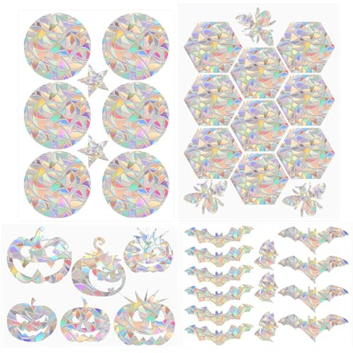 Sinofort Prisma Fensteraufkleber,39 Stück Suncatcher Sticker, Fensteraufkleber Vogelschutz,Vogelschutz Aufkleber für Fenster,Wasserfest Regenbogen Folie Fenster,Verhindern Vogelschläge
