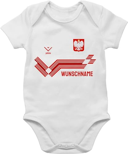 Geschenk mit Namen personalisiert by Shirtracer - Baby Body Junge Mädchen - 2024 Fussball EM Fanartikel - Personalisierbares Polen Motiv Trikot | Individuelles Polska Design mit Wappen und