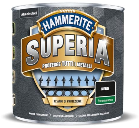 Hammerite Superia smalto metallo antiruggine interno e esterno, Ferromicaceo Nero, 2.5 L