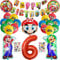 Set per feste di compleanno per bambini, Decorazioni per compleanno di 6 anni, 25 pezzi, Include striscione, Adesivi per tatuaggi, Palloncino con numeri, Palloncini in foil, Palloncino a forma