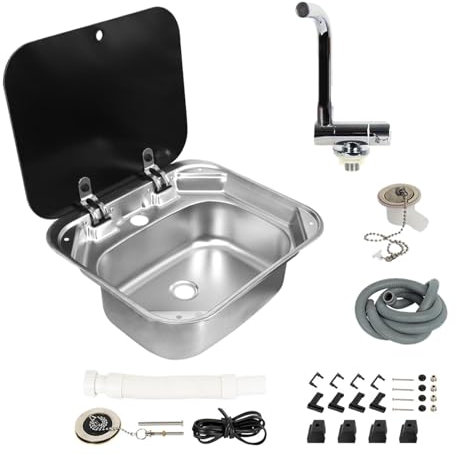 Xvilmaun Lavabo per camper – pieghevole in acciaio inox con rubinetto girevole a 36 gradi – Pratico lavelli da bar salvaspazio per bar, camper, cucina