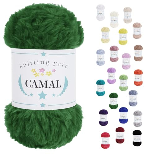 CAMAL Filo per Uncinetto, 100g x 60m Filato di Velluto per Borsa Grosso Lana Gomitoli Filato di Pelliccia per Uncinetto Caldo Paraorecchie, Cappelli, Scialli, Bambole (Verde erba)