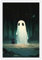 noskisy Retro-Poster mit weißem Geist, Gothic, dunkle Akademie, Wandkunst, dunkler Horror, düster, ein Geist im Wald, führt einen schwarzen Hund, Gemälde für Zuhause, Schlafzimmer, Wohnheim,