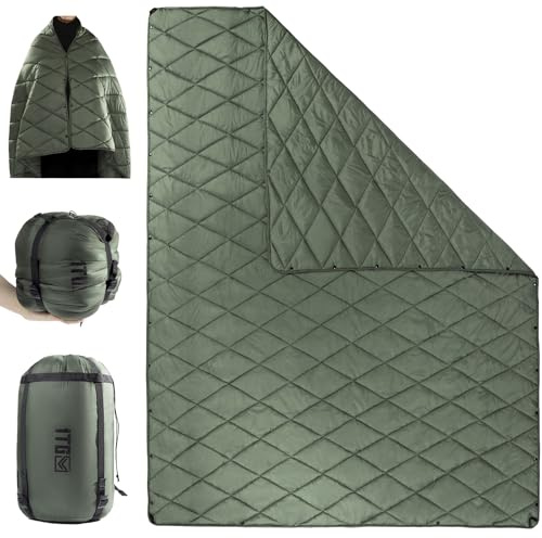 Wearable Camping Blanket, Lightweight Waterproof Thermal Camping Quilt with Snap Buttons, Packable for Office, Outdoor, Hiking, Beach, Car-Machine Washable(M -190x132CM L-158x208CM) (Od Green, M)