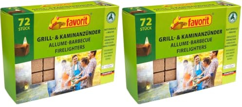 Favorit Anzünder für Grill, Kamin; Echtholz und Wachs, besonders brennstark, Brenndauer ca. 8-10 Minuten; 72 Stück - 1828 (Packung mit 2)