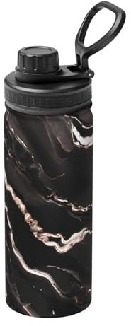 Black Rose Gold Marble Print Vacuum Insulated Sports Water Bottle,18 Oz Stainless Steel Water Bottle for Gym Home Sports