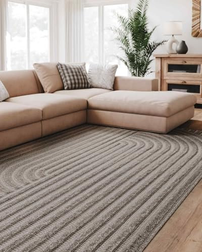 Interiyou Teppich Wohnzimmer Lecce - 160x230 cm Hellgrau - Für Schlafzimmer, Esszimmer, Kinderzimmer - Kurzflorteppich skandinavisches Boho Muster - Hoch-Tief Effekt - Flach mit Geometrischem Muster