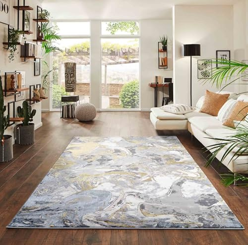 Solarius Modern Living Room Rug - Abstract Area Rugs Gold 200x290 cm