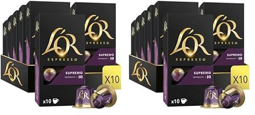 L'OR Supremo - 100 Capsules de Café intensité 10 - Compatibles Nespresso®* (lot de 20 x 10)