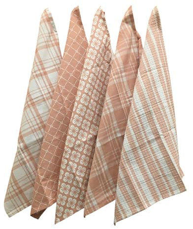 Penguin Home Premium 100% Pure Cotton Tea Towel for Kitchen, Set of 5 Kitchen Towels, Soft & Durable Kitchen Cloths Towel Set, Machine Washable, 65 x 45 cm Colour - Pink