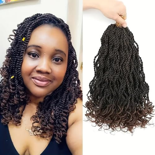 DXdixiu Senegalese Twist Crochet Hair 12 Inch 3 Packs Brown Pre Looped Short Crochet Wavy Braids Pre Twisted Small Havana Twist with Curly Ends Synthetic Braiding Hair for Women (T30)