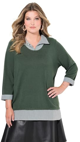 MIAMODA Damen große Größen Übergrößen Plus Size 2-in-1-Pullover, Lagen-Look, 3/4-Ärmel dunkel grün 54+ 836801447-54+