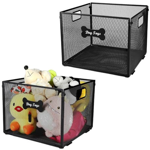 APITOS Dog Toy Basket-2pack Metal Dog Toy Box-Wire Mesh Basket-Cute Pawprint Design-Pet Accessory Rust-Resistant Finish-for Cat & Dog Toy Organization & Storage