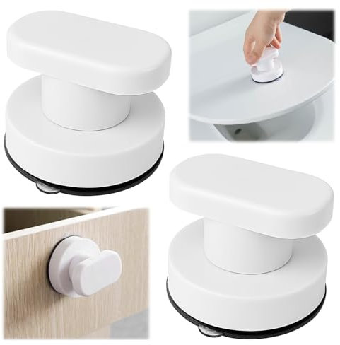2 Pièces Poignées de Portes à Ventouse, Poignée Ventouse Forte Blanche, Poignee Porte à Ventouse Portable Sans Perçage, pour Porte Vitrée, Salle de Bain, Portes de Balcon, Armoire à Tiroirs (Blanc)