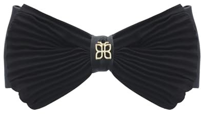 PARSA Beauty Signature Patentspange schwarz – Haarspange mit doppellagiger Schleife in Lederoptik, elegantes Design mit goldenem Signature Icon, sicherer Halt, stilvolles Accessoire für jeden Anlass