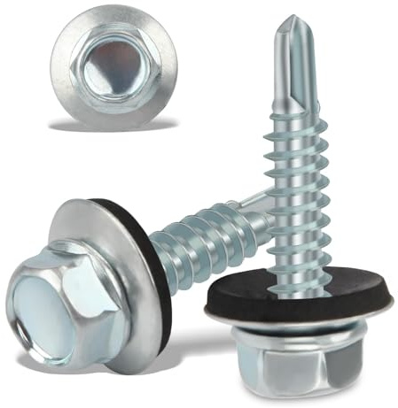 80PCS Roofing Screws with Rubber Washers 5.5x25mm Hex Head Self Tapping Screws Tech Screw for Metal Zinc Plated Corrugated Roofing Cladding Steel Screw for Tin Roof