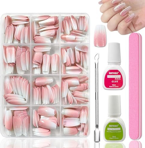 240 Stück Falsche Nägel Tips Set - Rosa Glitzer Gradient Falsche Nägel Zum Aufkleben - Cat Eye Press On Nails - Schimmer Nagel Tips, Fingernägel Fake Nails für Frauen (Rosa Ballerina Glitzer 01)