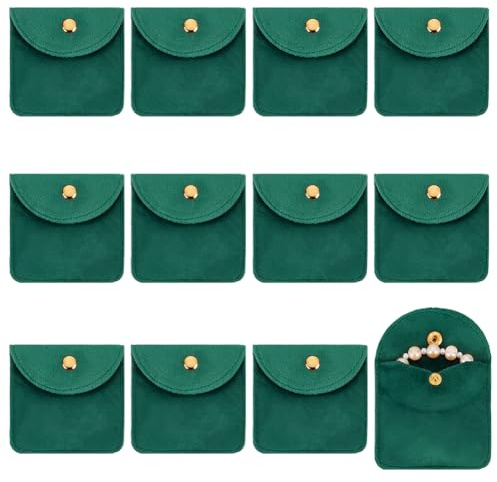 UNICRAFTALE 12 Stück Schmuckbeutel Weichem Samt Grüne Schmuck Geschenktüten Mit Druckknopf Rechteckige Tragbare Aufbewahrungstasche Für Ringe Halsketten Ohrringe Armbänder Organizer