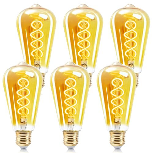 WOOWTT Edison Vintage Glühbirne E27, Glühbirne E27 LED Warmweiss 2700K Retro Dimmbare Glühbirnen 4W LED Filament Lampe Leuchtmittel für Nostalgie Retro Beleuchtung im Haus Bar Café - 6 Stück
