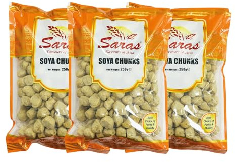 Saras SOYA Chunks 250g (Pack of 3) | High Protein Meat Alternative | Plant-Based Protein | Quick & Easy to Cook