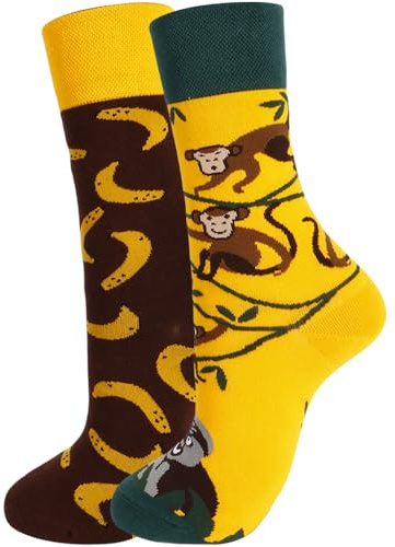Affen Socken - Lustige Socken Damen Herren Monkey Man Geschenke für Männer Frauen Bunte Unisex Sockes Lustig Socks mit Motiv Dschungel & Bananen Design
