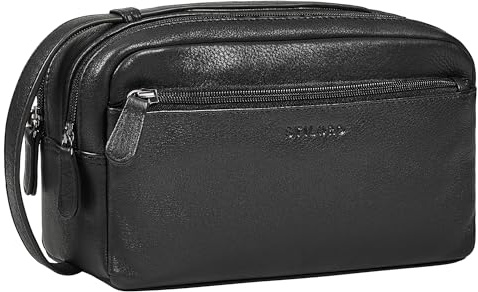 STILORD Gaius Reise Kulturbeutel Herren Leder Kulturtasche Echtleder Männer Waschtasche mit 2 Hauptfächern & Tragegriff Kompakt Toilettasche Vintage für Urlaub & Alltag Farbe:schwarz