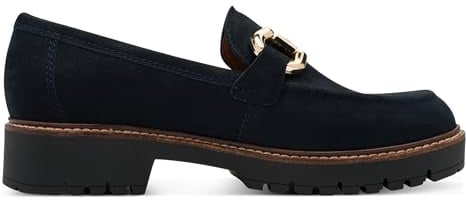 Womens Navy Blue Leather Classic Loafers Slip-On Platform Buckle Shoes