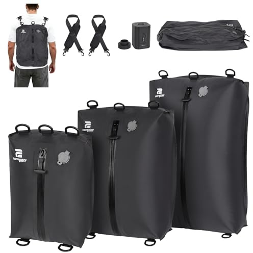ESCRODOI 3-Size Set Vacuum Bags for Travel with Pump,Reusable,Black | Vacuum Compression Bags for Luggage, Space Saver IP67 Waterproof Vacuum Packing Cubes for Suitcase&Backpack