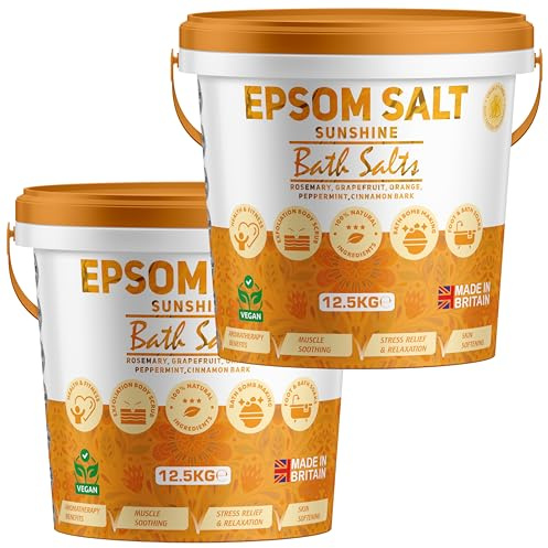 Scented Epsom Bath Salts 25kg - Sunshine with Rosemary, Grapefruit, Orange & Other Essential Oil | 100% Natural Magnesium Sulphate | Infused Bath & Foot Soak for Sleep, Stress Relief & Muscle Recovery