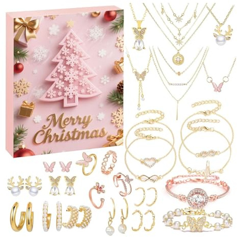 Schmuck Adventskalender 2025 - 24 Tage Urlaub Set Weihnachts-Countdown-Kalender, Zubehör für Ohrringe und Armbänder | Ideal für Teenager, Familie, Freundin