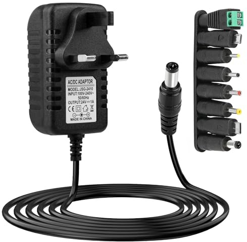 24V DC Power Supply,AC 100V-240V to DC 1A Power Adapter with 8 Replacement Tip Universal 50/60HZ Multi Plug Charger for Massage Gun Led Strip Light CCTV Camera Router Sound Bar Nail Lamp Electronics