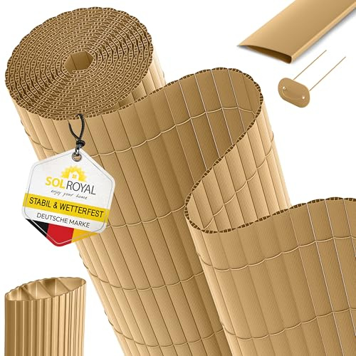 Sol Royal PVC Sichtschutzmatte Dreifache Verstärkung Sichtschutzzaun Balkon | 80x300cm Bambus wetterfest UV-beständig inkl Clips & Abdeckleiste Gartenzaun Windschutz Sichtschutz Kunststoff Zaunblende P12