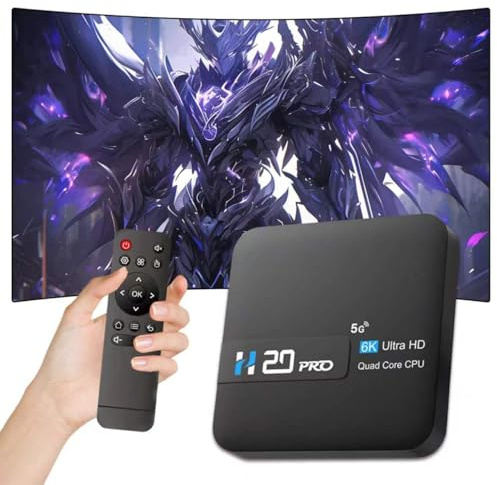 Boîtier TV H20PRO Android 14, 2 Go+8 Go,processeur Allwinner H313 quadricœur,Wi-FI 2,4 GHz + 5 GHz et Ethernet 100 MB/s,boîtier TV Intelligent pour Le Salon ou la Chambre,Deux Ports USB (Noir)