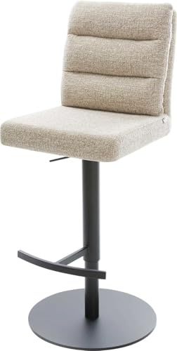 DELIFE Barstuhl Pela-Flex Drehfuß höhenverstellbar Metall Schwarz Webstoff Soft Beige