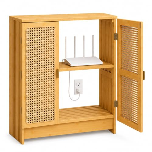 Cedario Router Schrank Router Aufbewahrungsschrank WLAN Mehrzweckschrank | Aufbewahrungsschrank mit verstellbaren Regalen, zum Verstecken von Kabeln und Steckdosen, ideal für Wohnzimmer und Büro