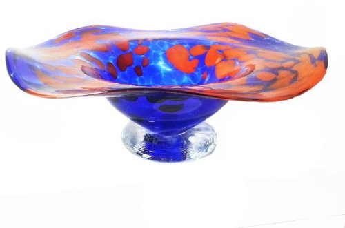 Oberstdorfer Glashütte Schale farbige Glasschale blau orange marmorierte Kristallglas Schale mundgeblasen Durchmesser ca. 16 cm