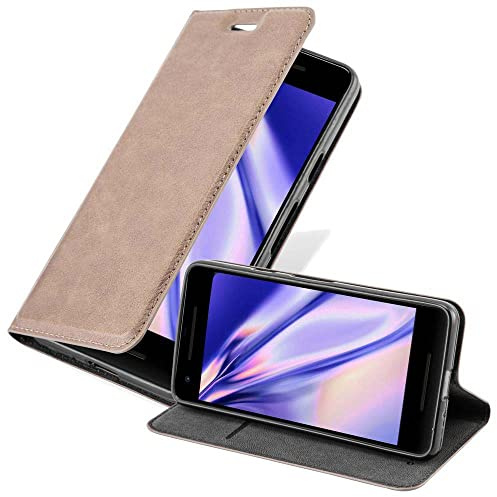 Cadorabo Hülle kompatibel mit Google Pixel 2 XL aus Premium Kunst Leder Flip Klappbare Stoßfeste Magnetische [Standfunktion] [Kartenfächern] Cover Hülle für Google Pixel 2 XL Tasche in Braun
