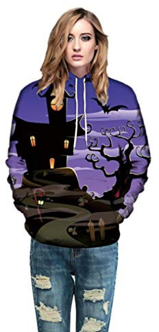 Lazzboy Halloween kostüm Damen Hoodies Herren 3D Druck Langarm Top Bluse Shirts Sweatshirt 2018(Violett,38)
