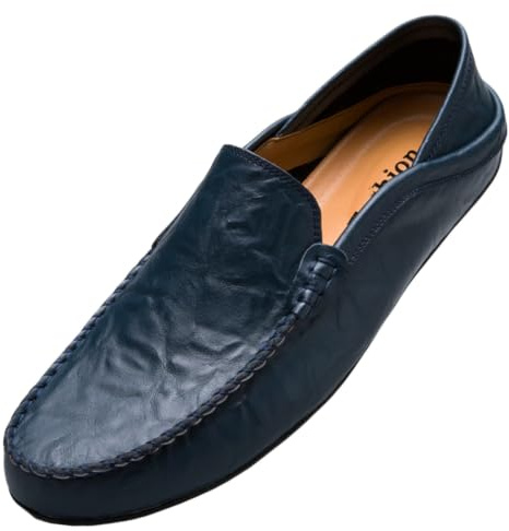 Unitysow Mocassins Homme Cuir Slip on Penny Loafers LéGèRes Confort Chaussures de Conduite Plat Chaussures de Décontractées,Bleu,EU 42