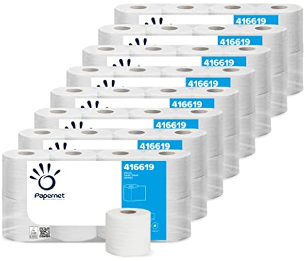 Papernet - Toilettenpapier (416619), 8 Packungen mit 8 Rollen aus reinem Zellstoff (insgesamt 64), Länge je 28 m, reduziert die Verbreitung von Keimen und Bakterien, 2 Lagen, 250 Risse à 9,6 x 11 cm