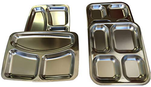 Meyerle Stahlwaren - Vassoio da portata in acciaio INOX lucido, rettangolare, 3 o 4 scomparti, 2 o 4 pezzi a scelta (2, 3 scomparti)