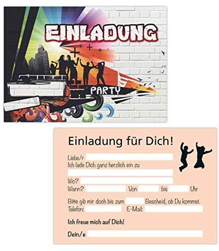 Clever Pool 15er Set Einladungskarten Kindergeburtstag, verschiedene Motive, Party-Einladungen für alle Anlässe (15 Karten Graffiti)