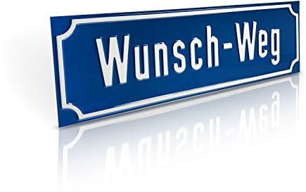 Betriebsausstattung24 Straßenschild - Nostalgische Straßen- & Wegschilder - Mit Wunschtext Prägung - Aluminiumschild mit Antiqua-Rand - Größe: 40,0 x 13,0 cm, Blau mit weißer Schrift