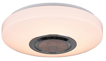 Reality Leuchten LED Deckenleuchte Maia R69021101, Kunststoff Weiß, inkl. 10 Watt LED, Bluetooth Lautsprecher, Fernbedienung, Dimmer, Farbwechsel